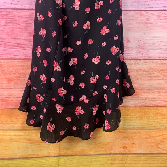 GAP 🌸black with pink flowers floral High Low ruffle trim asymmetrical skirt - Picture 4 of 10
